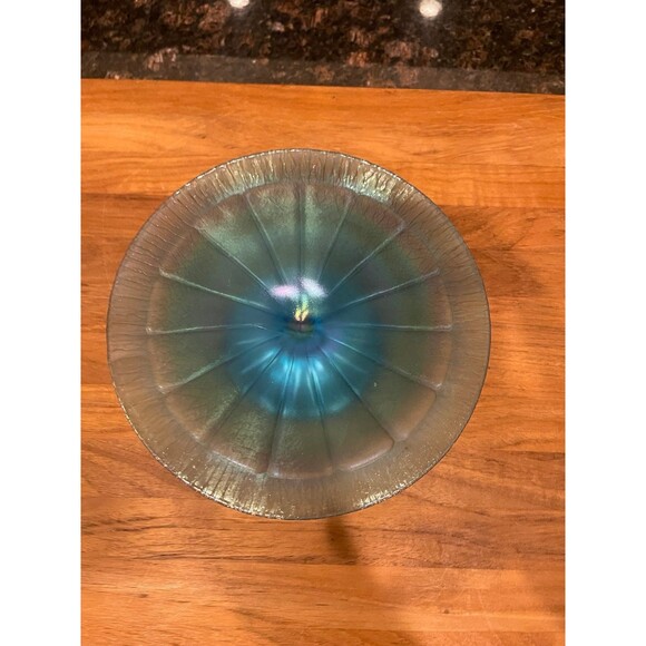 Vintage Fenton Iridescent BLUE Footed Compote Bowl - Picture 5 of 8